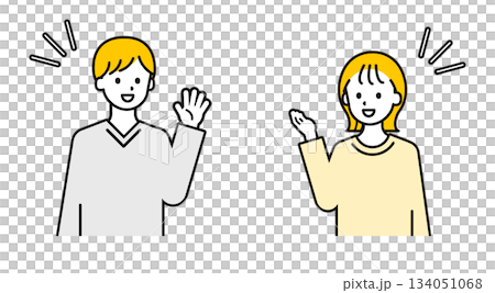 シンプルな私服の大人の男女_あいさつ 134051068