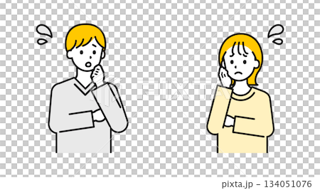 Adult men and women in simple casual clothes_troubled 134051076