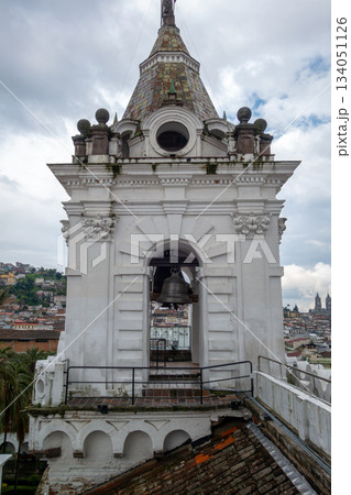 View of San Francisco church bell tower and Quito city 134051126