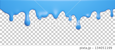 Blue ice cream melt with glossy drips. Texture for dessert designs or summer graphics. Liquid flows down in curved streams for advertisements. 3d render 134051199