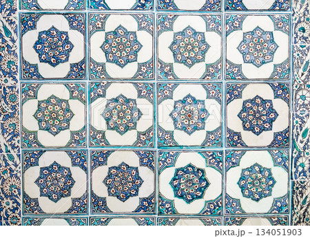 Ceramic tiles showcasing intricate Ottoman patterns, Topkapi Palace, Istanbul, Turkey Ceramic tiles showcasing intricate Ottoman patterns, Topkapi Palace, Istanbul, Turkey 134051903