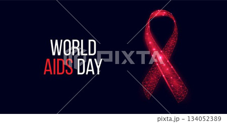 World Aids Day concept. Banner template with red ribbon awareness. Vector illustration. 134052389