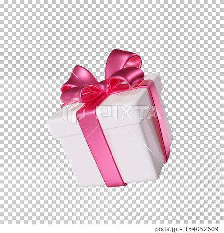 3D White Gift Box with a Pink Ribbon and Bow for Holiday, Birthday, Weddings, St. Valentine's Day or Christmas. Ideal for greeting cards and promotional materials. 3D rendering  134052609