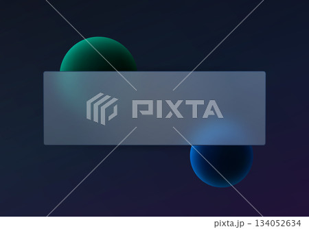 Dark panel with deep blue-green and blue glowing spheres, a futuristic minimalist design and a soft shadow atmosphere in the style of glass morphism. 134052634
