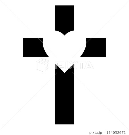 Black cross with white heart symbol, bold medical love icon Black cross with white heart symbol, bold medical love icon 134052671