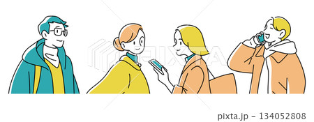 楽しそうな男女の上半身のイラストセット 134052808