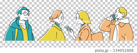 楽しそうな男女の上半身のイラストセット 134052808