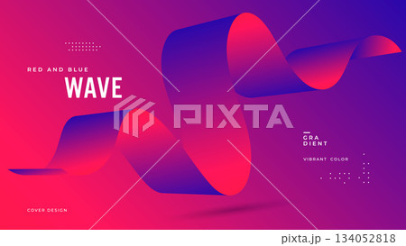 Red and blue 3D wave flow across purple background 134052818