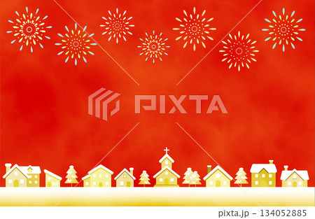 冬の街並みと花火のクリスマス背景イラスト 冬の街並みと花火のクリスマス背景イラスト 134052885