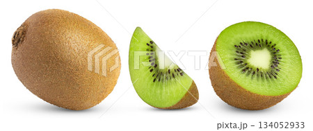 Kiwi with slices collection isolated. Half of kiwi and slice with whole kiwi fruit. Kiwi with slices collection isolated. Half of kiwi and slice with whole kiwi fruit. 134052933