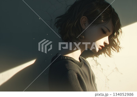 1人で落ち込む若い女性 134052986