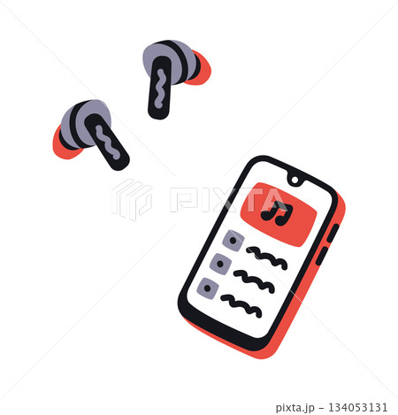 Smartphone with Earbuds for Music Listening While Doing Sport Vector Illustration 134053131