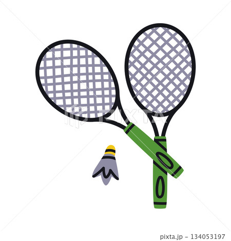 Badminton Racket and Shuttlecock as Sport Equipment and Supply Colorful Element Vector Illustration 134053197