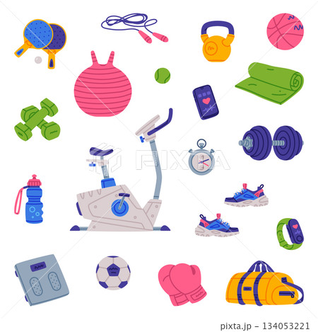 Sport Equipment and Supply Colorful Element Vector Set 134053221