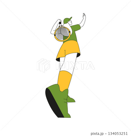 Sport with Woman Character Play Tennis with Racquet Vector Illustration 134053251