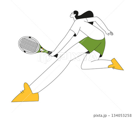 Sport with Woman Character Play Tennis with Racquet Vector Illustration 134053258