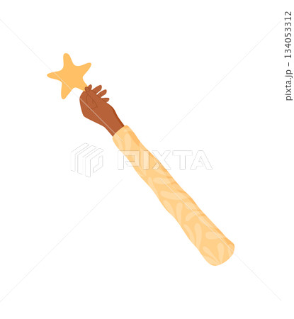 Flat icon of a hand holding a star. Isolated symbol for rank and satisfaction. Perfect for feedback, positive customer review, or business client service themes. 134053312