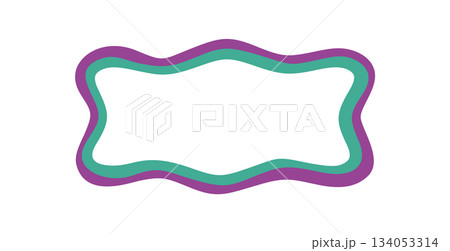 Groovy wavy rectangle outline border frame in purple and turquoise. Retro funky shape as y2k element with bold line and geometric background, modern aesthetic for creative projects. 134053314