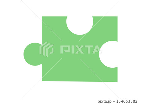 Flat jigsaw puzzle silhouette piece. Green tile for boardgame or table activity, blending fun and childhood themes. Perfect for kids toy, creative game design, or versatile entertainment graphic. 134053382