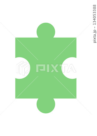 Green jigsaw puzzle piece silhouette in flat style. Simple boardgame element for fun playing activities at table or home. Toy design for childhood entertainment and graphic leisure concepts. Green jigsaw puzzle piece silhouette in flat style. Simple boardgame element for fun playing activities at table or home. Toy design for childhood entertainment and graphic leisure concepts. 134053388