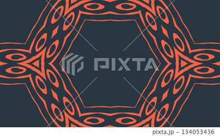 Abstract digital seamless pattern, dark navy blue and orange symmetrical line art illustration Abstract digital seamless pattern, dark navy blue and orange symmetrical line art illustration 134053436