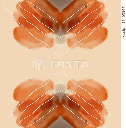 Abstract digital watercolor seamless pattern, soft brown and beige symmetrical art illustration 134053474