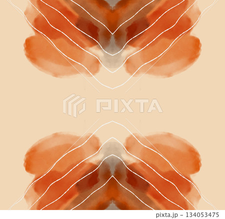Abstract digital watercolor seamless pattern, soft brown and beige symmetrical art illustration 134053475