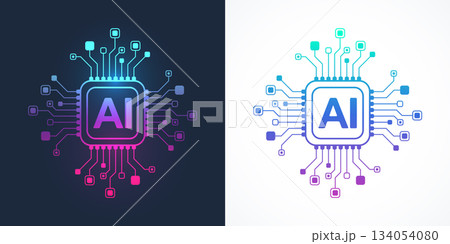 Artificial intelligence icon, sign, logo in the circuit line style. AI processor vector icon flat design. Motherboard digital chip AI. Machine learning design 134054080