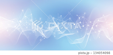 Abstract tech network connection dots. Digital background and big data technology. Blue background with plexus lines effect. Geometric background with abstract mesh. 134054098
