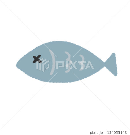 死んだ魚の手描きイラストアイコン。シンプルな落描きのスタンプ素材 134055148