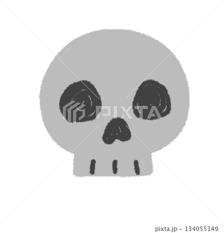 人間の頭蓋骨の手描きイラストアイコン。シンプルな落描きのスタンプ素材 134055149