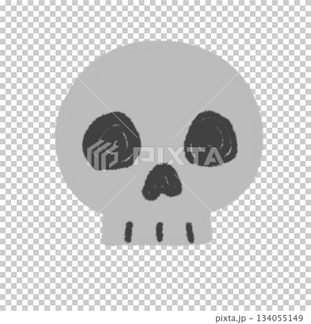 人間の頭蓋骨の手描きイラストアイコン。シンプルな落描きのスタンプ素材 134055149
