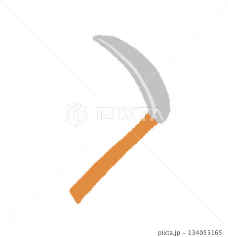 ガーデニング用の鎌の手描きイラストアイコン。シンプルな落描きのスタンプ素材 134055165