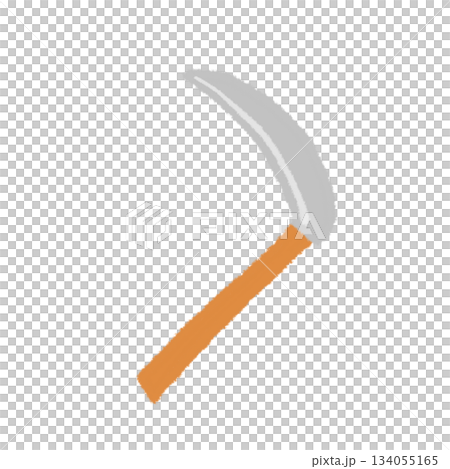 ガーデニング用の鎌の手描きイラストアイコン。シンプルな落描きのスタンプ素材 134055165