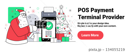 Santa POS payment Christmas shopping card terminal festive holiday tree gifts modern flat design website banner Santa POS payment Christmas shopping card terminal festive holiday tree gifts modern flat design website banner 134055219