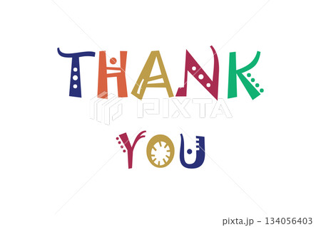 Colorful Thank You Illustration with Fun Decorative Lettering Style 134056403