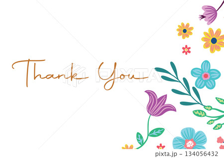 Floral Thank You Card Template with Elegant Script and Flowers 134056432
