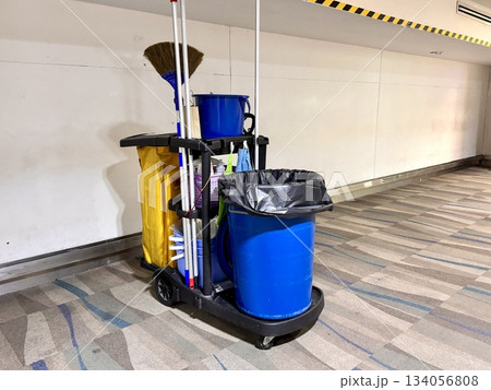 blue bucket for cleaning at the international airport 134056808