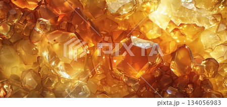 Golden liquid with bubbles and glowing texture 134056983