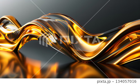 透明感あるガラス質感の3D流体波が広がるクリーンな背景 134057016