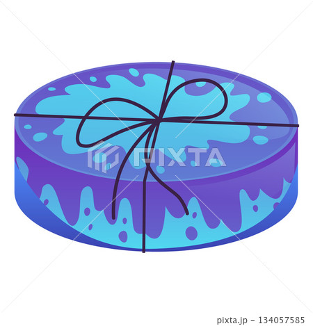 Handmade natural soap blue color flat vector, round soap brick decorated with rope bow, spa aromatherapy cosmetic 134057585