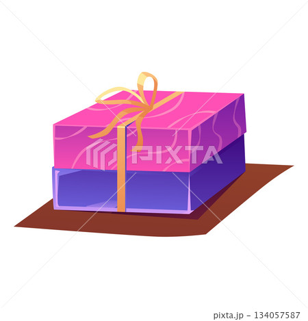 Handmade natural soap blue and pink colors flat vector, soap brick decorated with rope bow, spa aromatherapy cosmetic 134057587