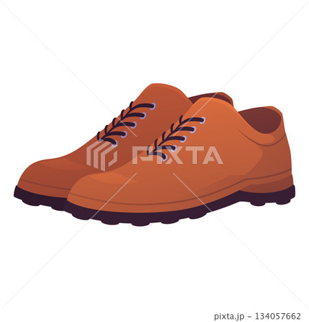 Pair shoes, brown leather footwear with laces, vector golf sport game professional equipment, protective sport uniform Pair shoes, brown leather footwear with laces, vector golf sport game professional equipment, protective sport uniform 134057662