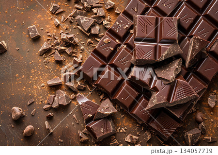 砕いた板チョコを散りばめたトップビュー 134057719