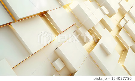 ゴールドジオメトリック背景｜高級感ある3Dデザイン 134057750