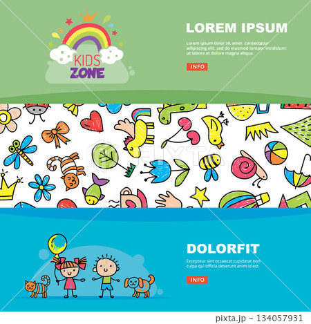 Kids banners. playground ads banners with hand drawn kids pictures Kids banners. playground ads banners with hand drawn kids pictures 134057931