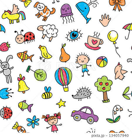 Drawing kids pattern. seamless background with colorful kids illustration for textile design projects Drawing kids pattern. seamless background with colorful kids illustration for textile design projects 134057940