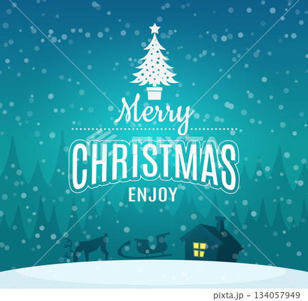 Christmas placard. poster invitation to new year and christmas party celebration 134057949