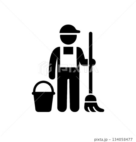 Janitor Cleaner Mop Bucket Icon Janitor Cleaner Mop Bucket Icon 134058477