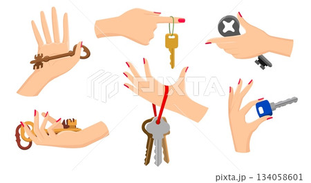 Female hands holds keys Female hands holds keys 134058601